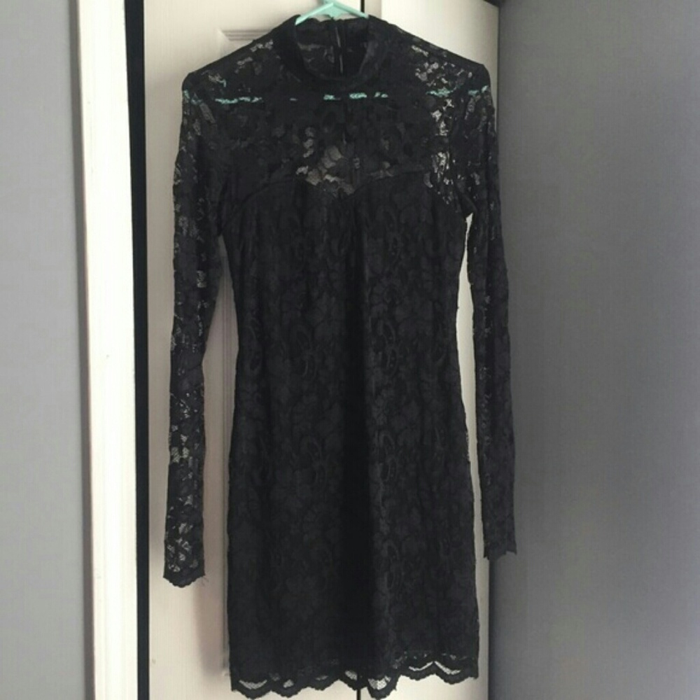 Arden B Long Sleeve Open Back Lace Dress